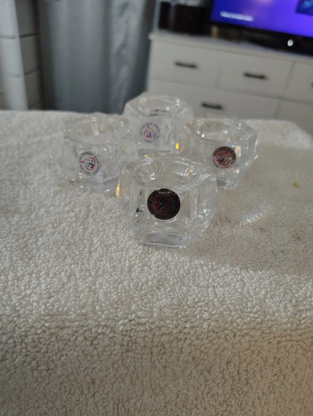 St George 24 Fine Lead Crystal Hexagon Designed Stakable Taper Candle Holders 4
